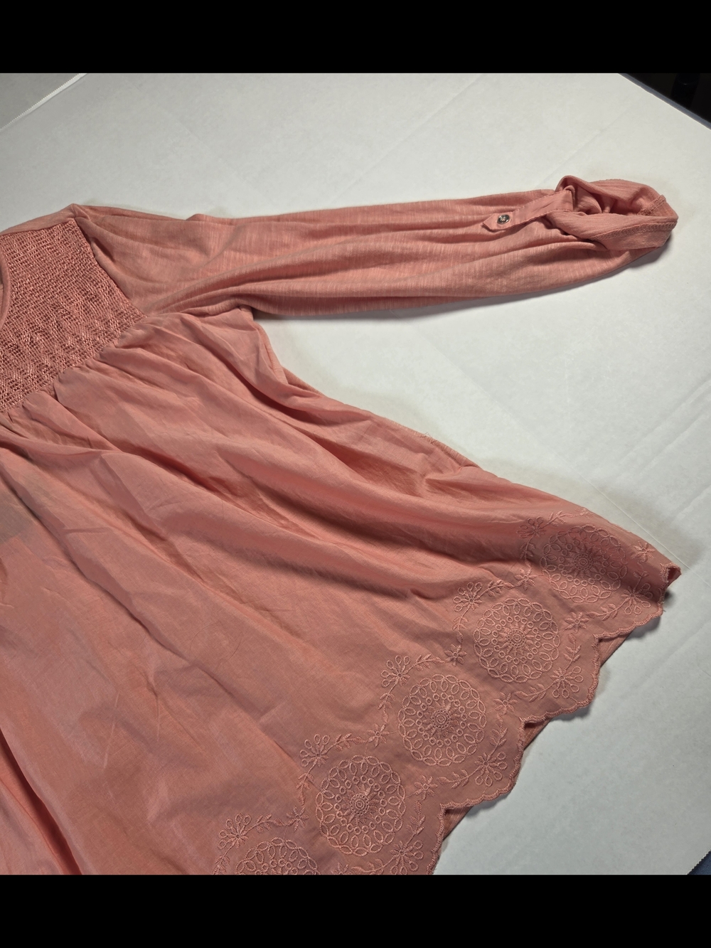 Gloria Vanderbilt Womens M Coral Peasant Tunic Top Embroidered Roll Tab Sleeve - Picture 10 of 11